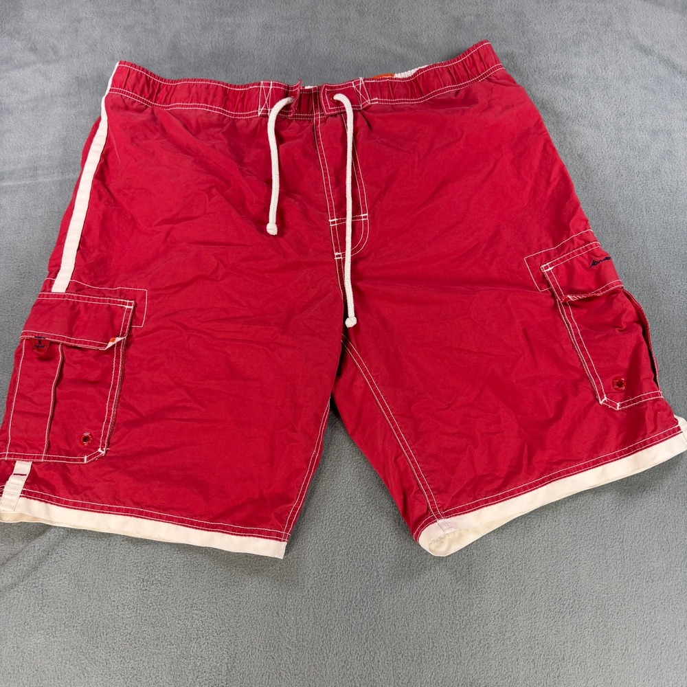 Vintage American Eagle Mens Red Cargo Swim Trunks Board Shorts Mesh Line Size XL